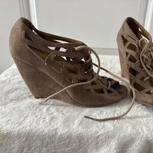 MIA faux suede taupe cutout wedge sandals